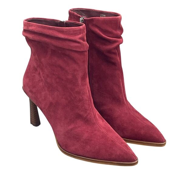 Vince Camuto Burgundy Suede Slouchy 3" Wooden Heel Ankle Bootie Women 8.5/39 - Picture 1 of 12